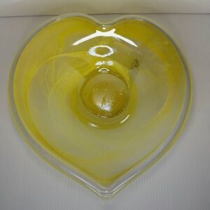 Vintage Murano Lavorazione Italy Large Yellow Swirl Heart Art Glass Bowl 10"